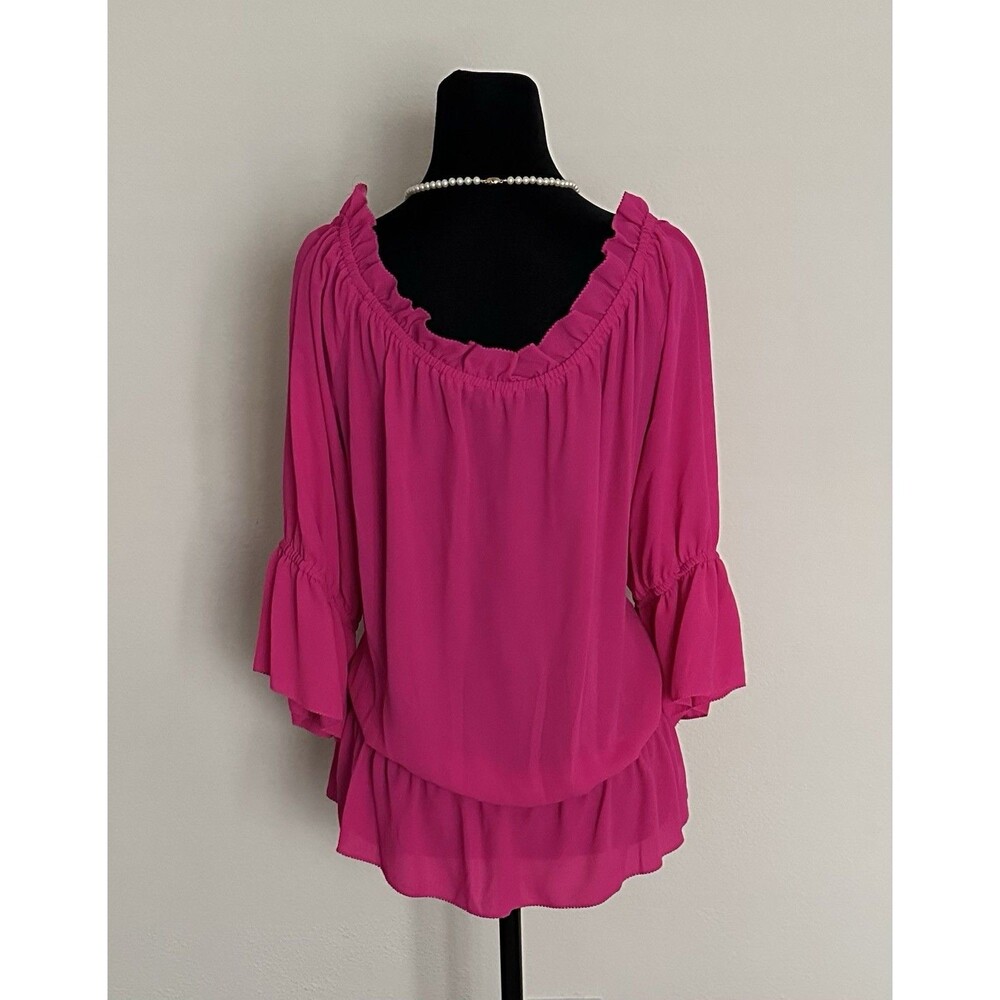 Lauren Ralph Lauren Women's Flowy Fuchsia Blouse - Size 1X Black Label Peplum - Picture 3 of 15